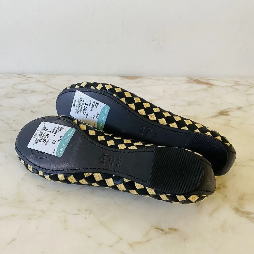 TORY BURCH Black Yellow Woven Ballerina Flats Bow Accent - US 7.5